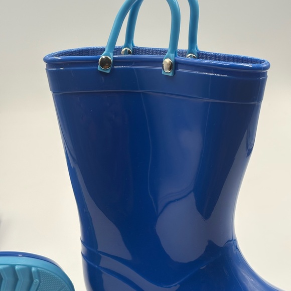 Kids' Shiny Blue Rain Boots with Light Blue Soles - Picture 5 of 8